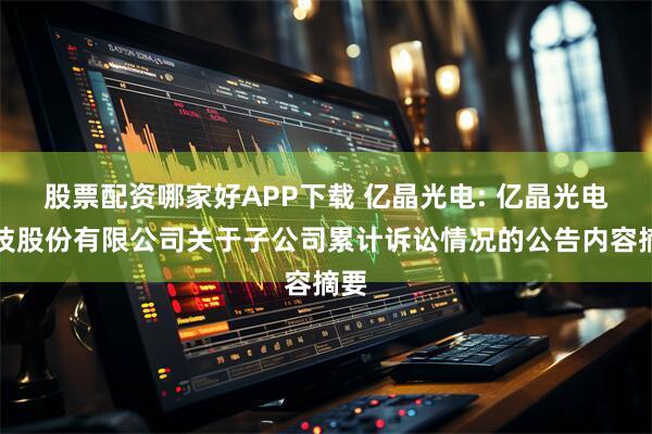 股票配资哪家好APP下载 亿晶光电: 亿晶光电科技股份有限公司关于子公司累计诉讼情况的公告内容摘要